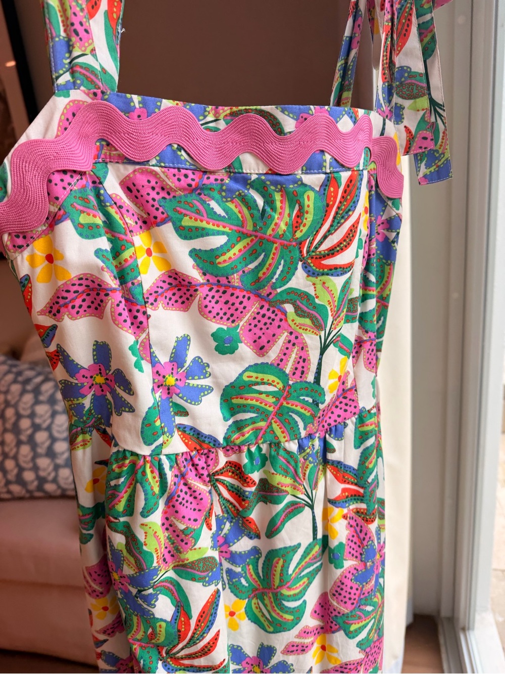 Cara Women's Tropical Print Maxi Dress with Pink Trim